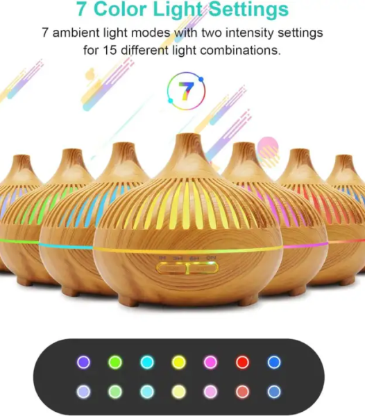 Diffuseur d’huiles essentielles 500ml Aromathérapie diffuseur d’arôme humidificateur à ultrasons avec 7 couleurs LED et télécommande, minuterie, sans eau Auto-Off